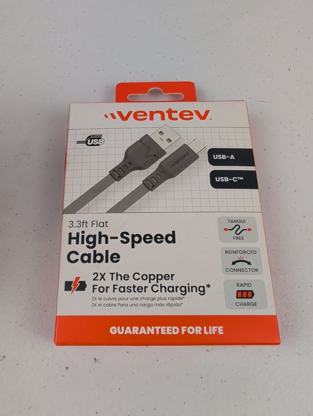 Ventev High Speed 6 Ft Braided Cable 2X the Copper for Faster Charging NEW